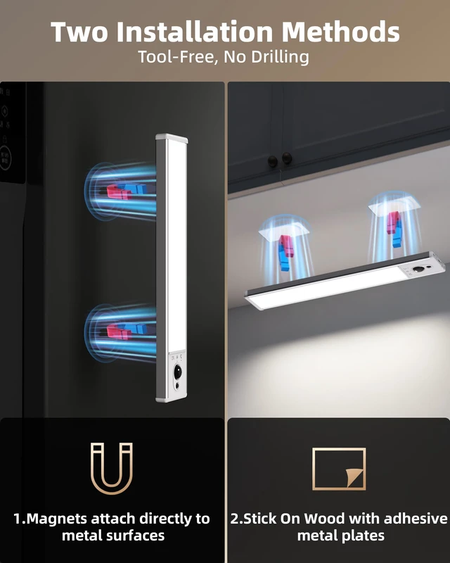 Alt view image 6 of 7 - 3-Pack Under Cabinet Lighting, 2400mAh Motion Sensor Light, LED Closet Lights Wireless, 6500K Dimmable, Timer, Magnetic, with Remote Control for Kitchen, Closet, Stair