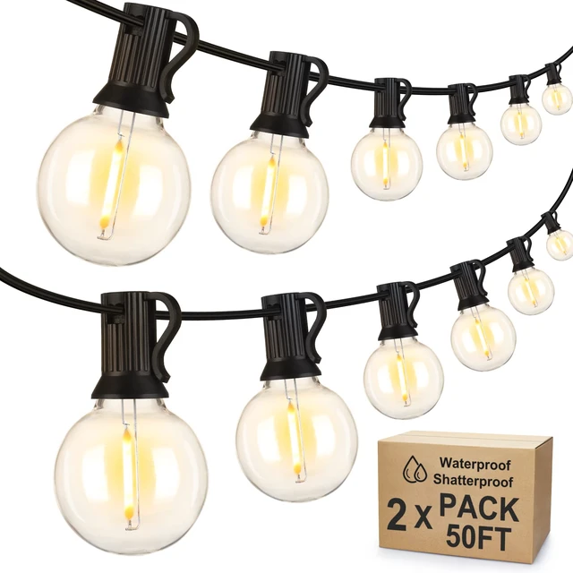 Main image of 100Ft(2x50Ft) Outdoor String Lights, G40 Globe Patio Lights with 50+4 Waterproof Hanging LED Bulbs for Balcony Gazebo Deck Tents-Black Wire