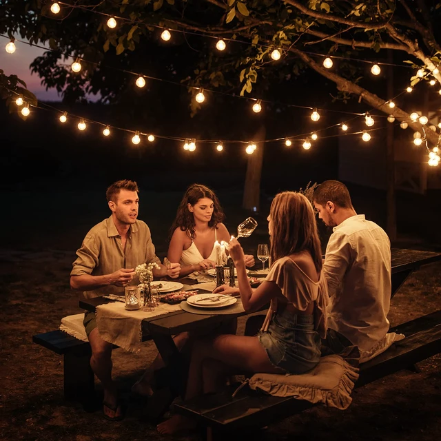 Alt view image 3 of 7 - 100Ft(2x50Ft) Outdoor String Lights, G40 Globe Patio Lights with 50+4 Waterproof Hanging LED Bulbs for Balcony Gazebo Deck Tents-Black Wire