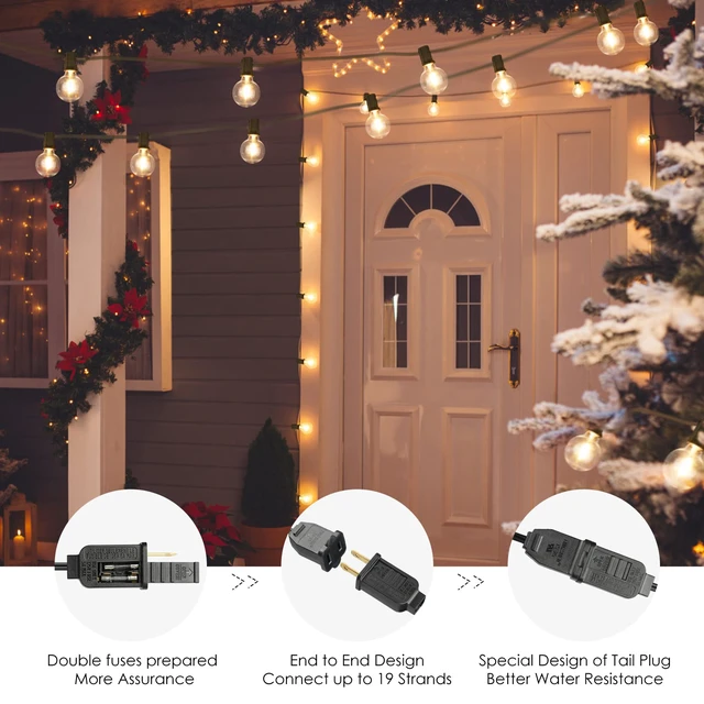 Alt view image 7 of 7 - 100Ft(2x50Ft) Outdoor String Lights, G40 Globe Patio Lights with 50+4 Waterproof Hanging LED Bulbs for Balcony Gazebo Deck Tents-Black Wire