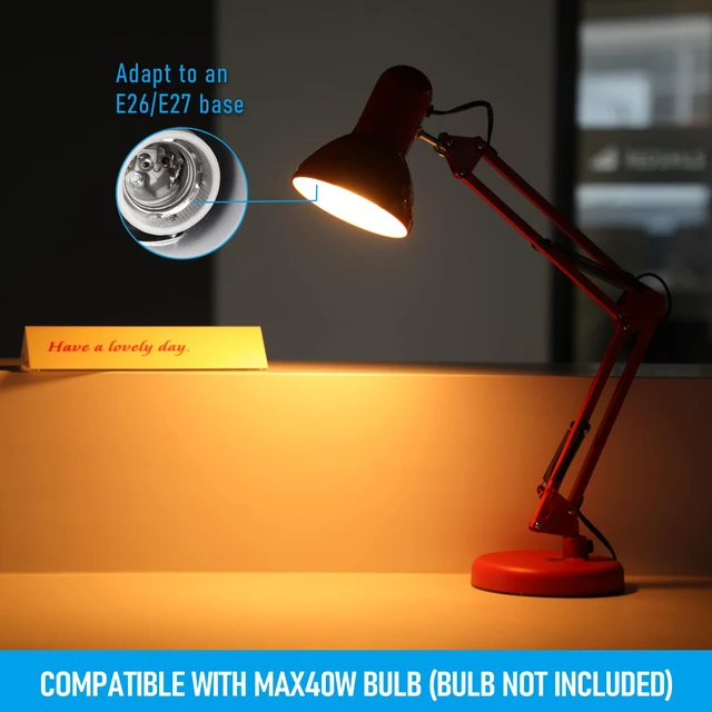 Alt view image 7 of 7 - Metal Desk Lamp, Adjustable Swing Arm, E26, Red Architect Gooseneck Multi-Joint Clip Table Lamp with Plastic Clamp, for Home Office, Work, Study, Reading, Bulbs not Included