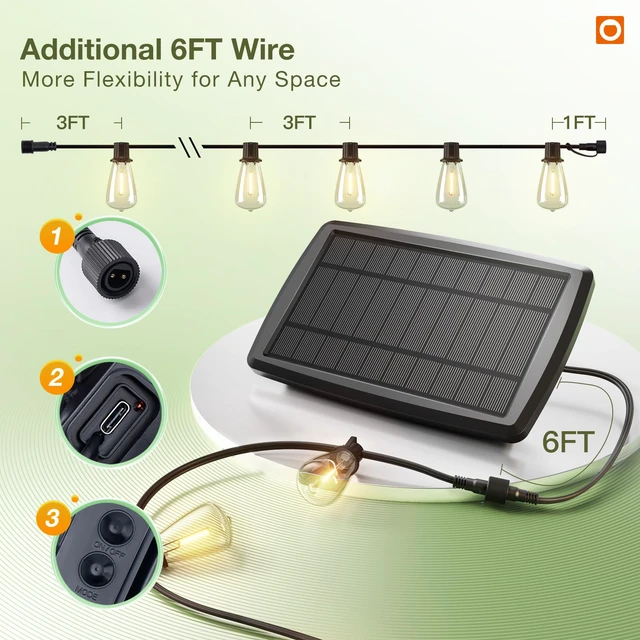 Alt view image 6 of 7 - 78(72+6) FT Solar String Lights Waterproof with Remote USB, 24+2 LED Shatterproof Bulbs Patio Lights, Dimmable & Timable 3 Lighting Modes Solar Light for Backyard Camping Garden Decor