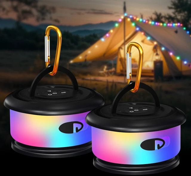 Main image of 2-Pack Camping String Lights, Retractable 4 in 1 Camp Lights 32.8FT Rechargeable Fairy Lamp Outdoor Waterproof, RGB Portable Hanging Lantern for Outside Tent Patio Awning RV Essentials