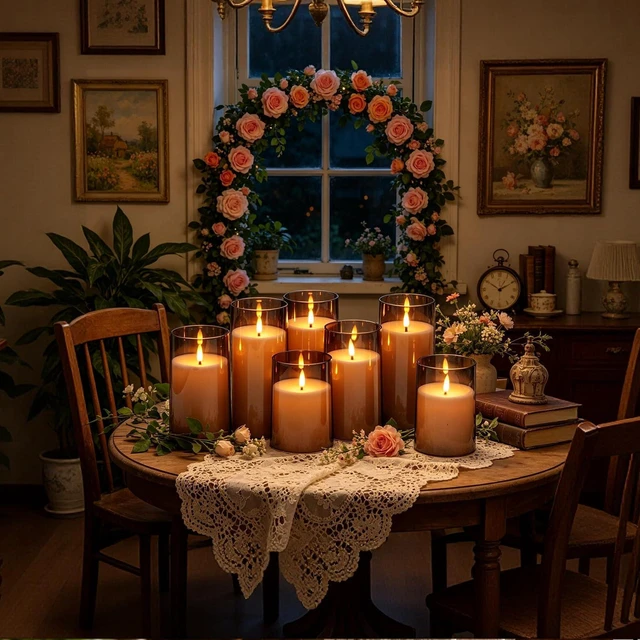 Alt view image 6 of 7 - Flickering Flameless Candles Battery Operated with Remote and 2/4/6/8 H Timer Acrylic Led Pillar Candles Pack of 9 (D 3" xH 4" 5" 6") with Realistic 3D Wick Candles for Home Decor(Grey)