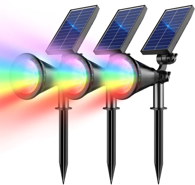 Main image of Solar Lights Outdoor Waterproof Spot Lights, Multicolor 3 Pack Adjustable, 8 Modes, RGB Color Changing Solar Landscape Lights for Halloween Christmas House Garden Yard Tree, Decorations