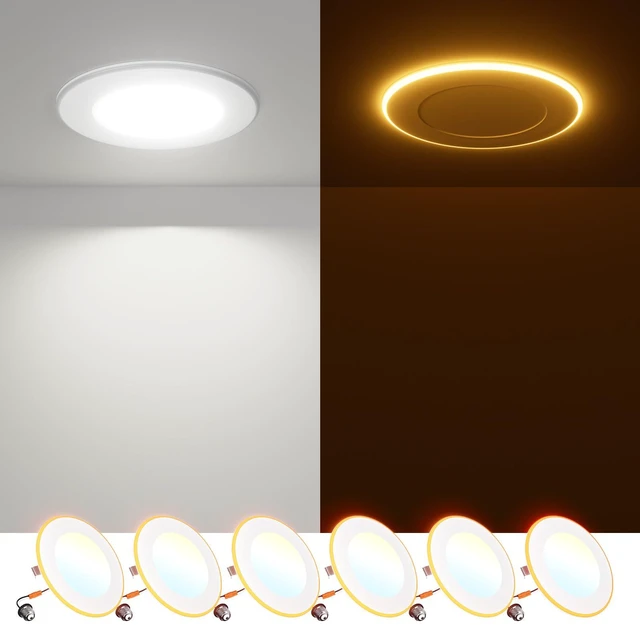 Main image of 6 Pack 4 Inch 5CCT LED Recessed Lighting with Night Light 2700K/3000K/4000K/5000K/6000K Selectable,Dimmable Retrofit Flat Can Lights, 700LM,7W=60W, IC & Damp Rated, ETL & FCC