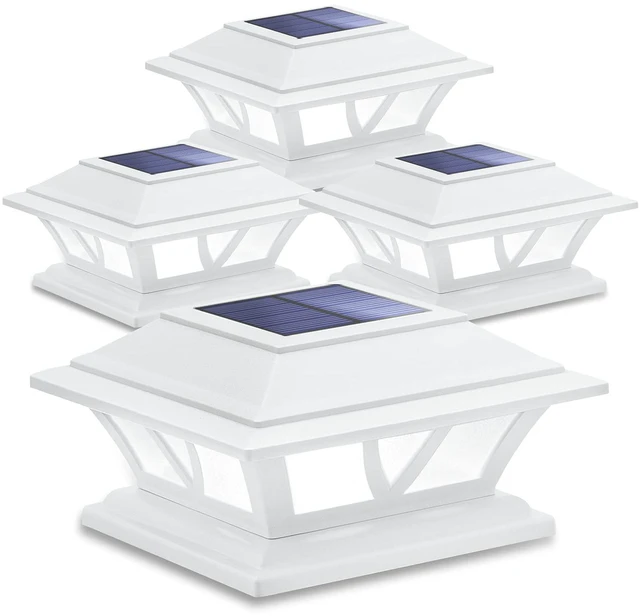 Main image of Solar Post Lights Outdoor 2 Modes LED, 4 Pack White (Warm/White) Solar Post Cap Lights, Solar-Powered Waterproof Deck Fence Lights for 4x4 5x5 & 6x6 Vinyl or Wood Posts, Patio, Yard, Garden