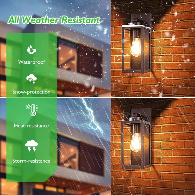 Alt view image 2 of 7 - Outdoor Wall Light, Modern Exterior Porch Sconce Lighting, Brown Waterproof, Rust-Resistant, Durable Metal with Clear Glass, Standard E26 Socket, Easy to Install