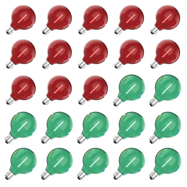 Main image of 25 Pack G40 LED Outdoor String Light Replacement Bulbs, Red Green 1W 120V, E12 Base, Shatterproof & Waterproof, LED Small Globe Light Bulbs for Patio Backyard Garden Cafe Bistro Deck