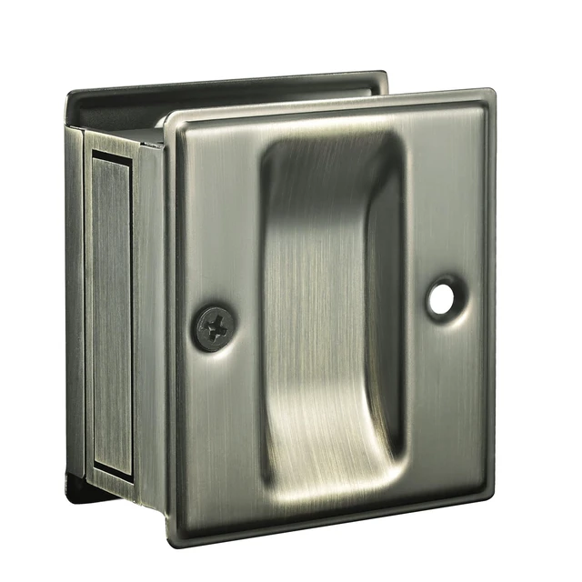 Main image of 4 Pack Privacy Pocket Door Pull Without Switch Plate - Replace Old Or Damaged Passage Sliding Hardware No Lock Quickly and Easily, 2-3/4x2-1/2, for 1-3/8 Thickness Door, Antique Brass