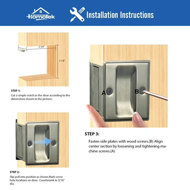 Alt view image 4 of 6 - 4 Pack Privacy Pocket Door Pull Without Switch Plate - Replace Old Or Damaged Passage Sliding Hardware No Lock Quickly and Easily, 2-3/4x2-1/2, for 1-3/8 Thickness Door, Antique Brass