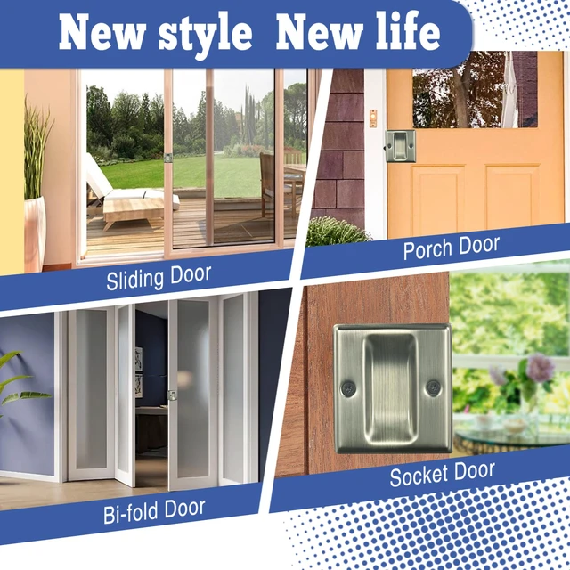 Alt view image 5 of 6 - 4 Pack Privacy Pocket Door Pull Without Switch Plate - Replace Old Or Damaged Passage Sliding Hardware No Lock Quickly and Easily, 2-3/4x2-1/2, for 1-3/8 Thickness Door, Antique Brass