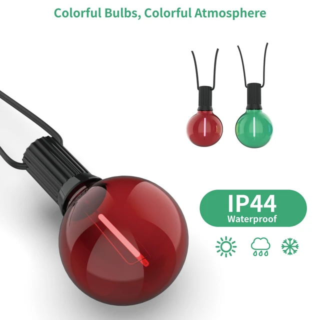 Alt view image 4 of 7 - 25 Pack G40 LED Outdoor String Light Replacement Bulbs, Red Green 1W 120V, E12 Base, Shatterproof & Waterproof, LED Small Globe Light Bulbs for Patio Backyard Garden Cafe Bistro Deck