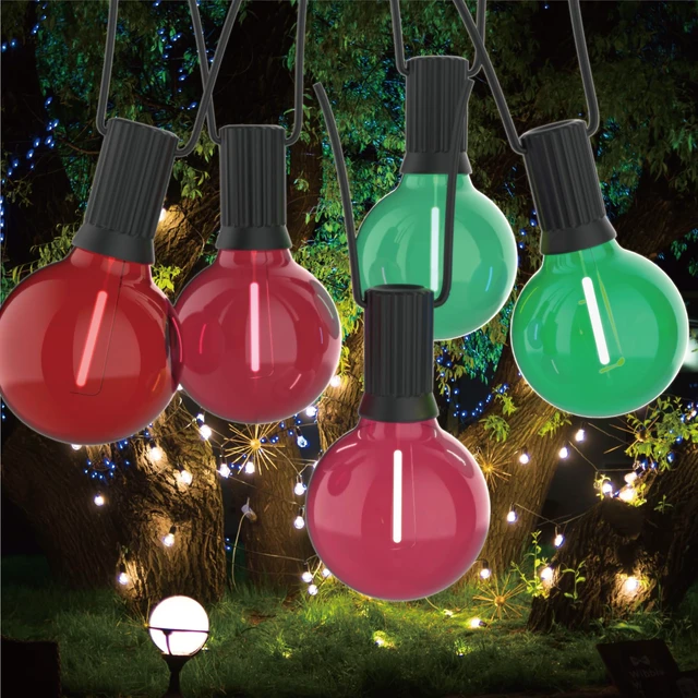 Alt view image 6 of 7 - 25 Pack G40 LED Outdoor String Light Replacement Bulbs, Red Green 1W 120V, E12 Base, Shatterproof & Waterproof, LED Small Globe Light Bulbs for Patio Backyard Garden Cafe Bistro Deck