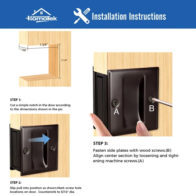 Alt view image 4 of 6 - 4 Pack Privacy Pocket Door Pull - No Switch Plate, Replace Old/Damaged Pull, 2-3/4x2-1/2, for 1-3/8 Thickness Door, Oil Rubbed Bronze