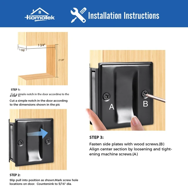 Alt view image 3 of 6 - 4 Pack Privacy Pocket Door Pull - No Switch Plate, Replace Old/Damaged Pull, 2-3/4'x2-1/2', for 1-3/8' Thickness Door, Black