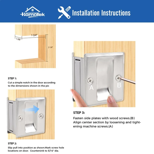 Alt view image 3 of 6 - 4 Pack Privacy Pocket Door Pull Without Switch Plate - Replace Old Or Damaged Passage Sliding Door Pull No Lock Quickly and Easily, 2-3/4x2-1/2, for 1-3/8 Thickness Door, Brushed Nickel