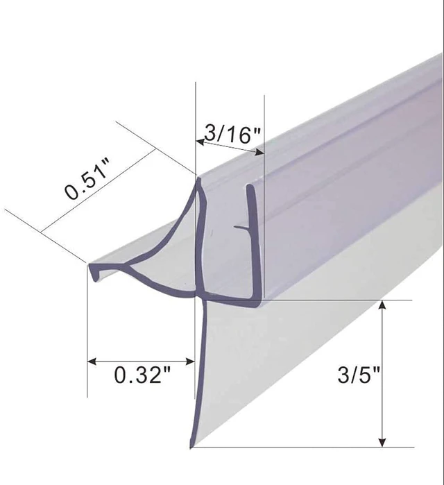 Alt view image 2 of 5 - 36" Frameless Shower Door Bottom Seal w/Drip Rail for 3/16" Glass, Vinyl Shower Sweep with Drip Rail, For 3/16 Inch Glass, Vinyl