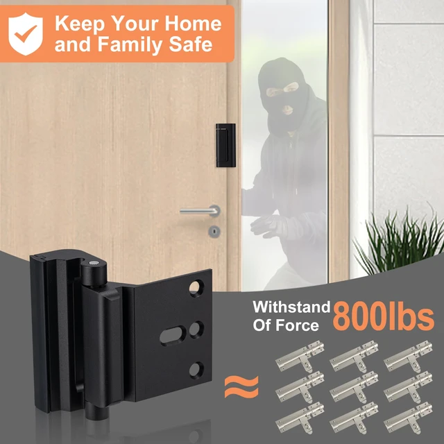 Alt view image 2 of 6 - 2 Pack Home Security Door Lock,with 3" Stop Withstand 800 lbs (Black) Childproof Door Reinforcement Lock,for Inward Swing Doors,Night Kids Safety Metal Flip Lock Deadbolt Latch
