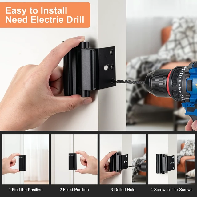 Alt view image 3 of 6 - 2 Pack Home Security Door Lock,with 3" Stop Withstand 800 lbs (Black) Childproof Door Reinforcement Lock,for Inward Swing Doors,Night Kids Safety Metal Flip Lock Deadbolt Latch