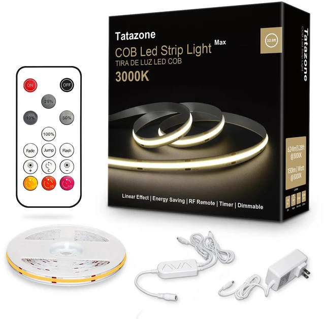 Main image of White COB Led Strip Lights Max with RF Remote 3000K, 16.4ft, CRI93+, Dimmable, Bright, Adhesive Indoor for Living Room, Shelf, Cabinet