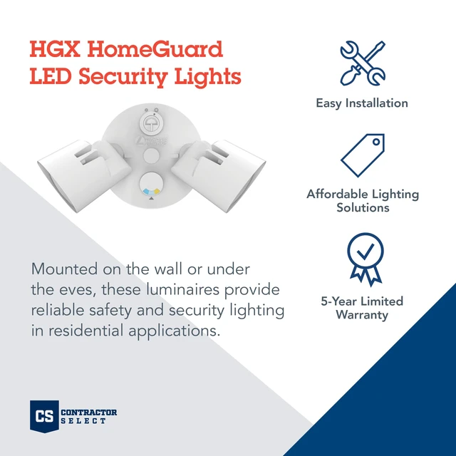 Alt view image 2 of 7 - HomeGuard 2-Light LED Outdoor Flood Lights, Outdoor LED Lights, Dusk to Dawn Sensor, Adjustable Lumens, Selectable Color, Round Heads, White (HGX LED 2RH ALO SWW2 120 PE WH M2)