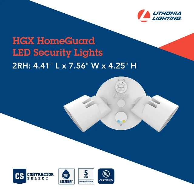 Alt view image 4 of 7 - HomeGuard 2-Light LED Outdoor Flood Lights, Outdoor LED Lights, Dusk to Dawn Sensor, Adjustable Lumens, Selectable Color, Round Heads, White (HGX LED 2RH ALO SWW2 120 PE WH M2)