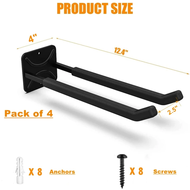 Alt view image 6 of 7 - 4-Pack Garage Storage System Hooks, Wall Mount Tool Organizer Heavy Duty, Chair Hanger Garage Storage Utility Hooks for Car Tires, Ladders, Chairs, Strollers, Power Tools, Garden Tools