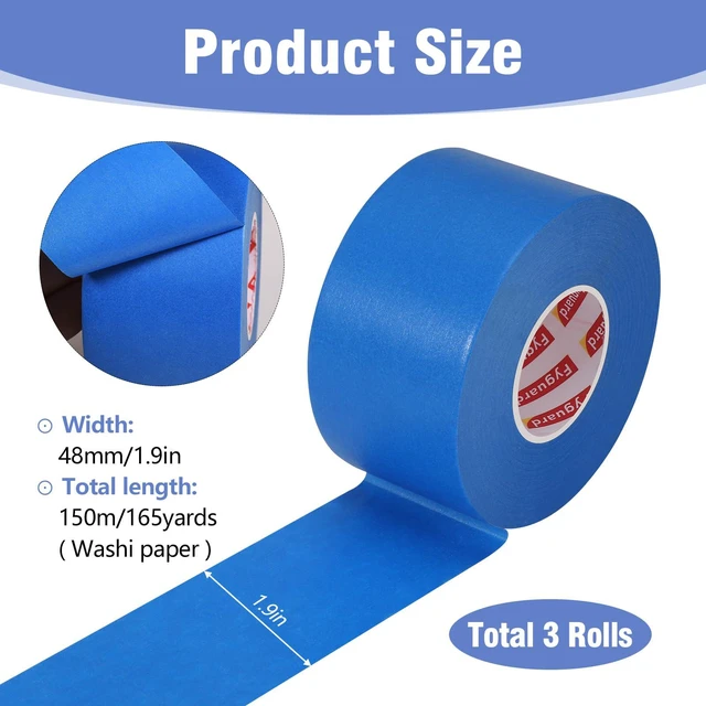 Alt view image 2 of 7 - 3 Rolls Painters Tape 2 Inch Wide Blue Painters Tape for Wall Painting 1.89In × 55Yd × 3Rolls Upgrade Washi Tape UV Resistant Multi-Surface Masking Tape for Painting Edge Treatment DIY Crafts
