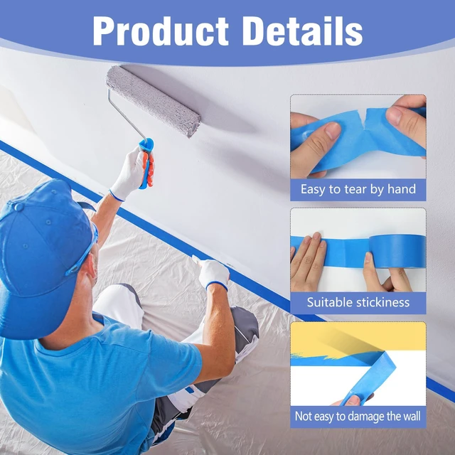 Alt view image 3 of 7 - 3 Rolls Painters Tape 2 Inch Wide Blue Painters Tape for Wall Painting 1.89In × 55Yd × 3Rolls Upgrade Washi Tape UV Resistant Multi-Surface Masking Tape for Painting Edge Treatment DIY Crafts