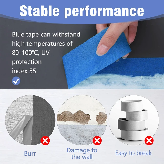 Alt view image 6 of 7 - 3 Rolls Painters Tape 2 Inch Wide Blue Painters Tape for Wall Painting 1.89In × 55Yd × 3Rolls Upgrade Washi Tape UV Resistant Multi-Surface Masking Tape for Painting Edge Treatment DIY Crafts