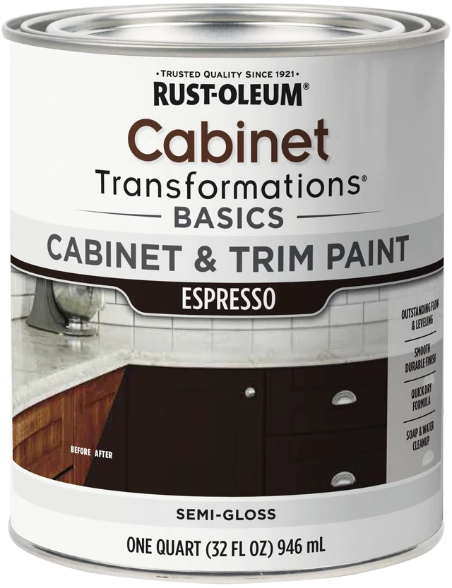 Main image of Cabinet Transformations & Trim Paint, Espresso, Quart Cabinet paint, Smooth durable finish, Easy-clean coating, Quick dry formula, For cabinets and trim