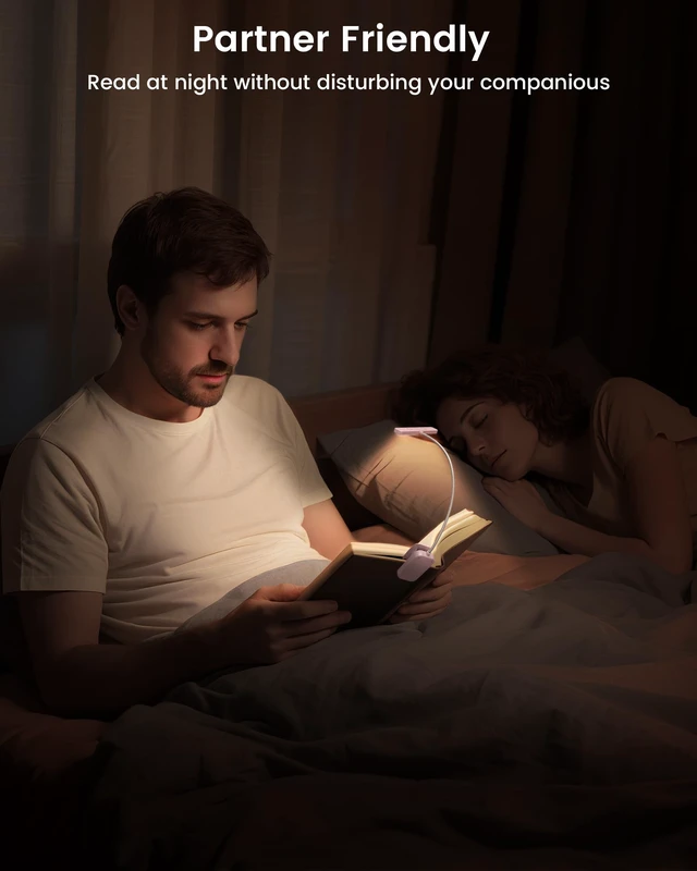 Alt view image 7 of 7 - 26 LED Reading Lights for Books in Bed, Ideal Gifts for Reader Rechargeable Book Light, Eye Caring 5 Amber Colors Stepless Dimming, Travel Lightweight Clip-on, Book Lovers Men Women Kids