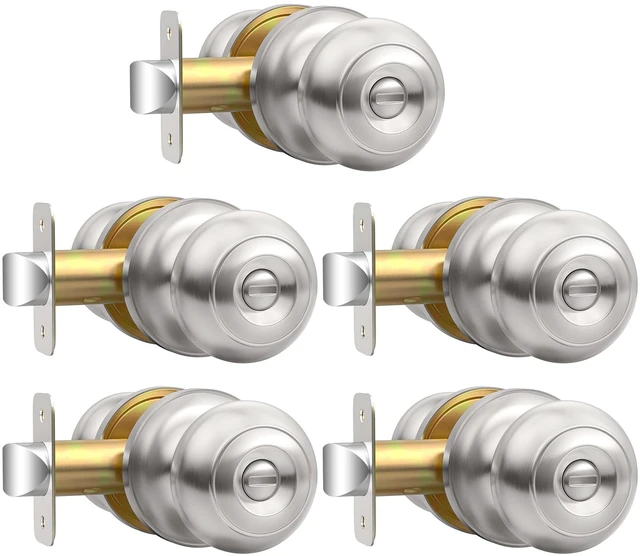 Main image of Interior Door Knobs Keyless, Privacy Door Knob with Lock 5 Pack Brushed Nickel Keyless Door Locks for Bedrooms, Privacy Bathroom Door Knob Reversible for Left/Right Handle, Adjustable Latch