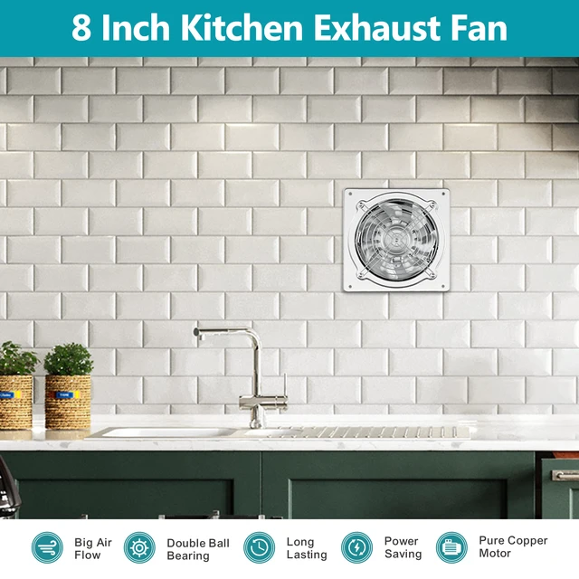 Alt view image 7 of 7 - 8 Inch Kitchen Exhaust Fan, 576CFM Metal Attic Exhaust Fan, Wall Mounted Garage Ventilation Fan, Basement Extractor Fans with Backdraft Damper for Home Office Commercial Use, Silver