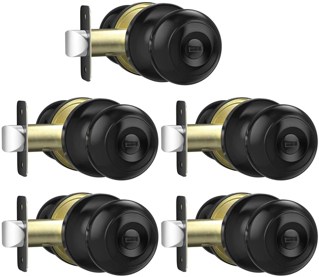 Main image of Black Door Knobs Interior Keyless Privacy Door Knob with Lock 5 Pack Matte Black Keyless Door Locks for Bedrooms, Privacy Bathroom Door Knob Reversible for Left/Right Handle, Adjustable Latch