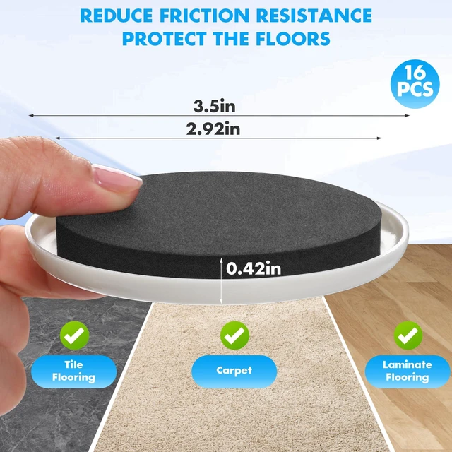 Alt view image 6 of 7 - 16-Pack Furniture Movers Sliders for Carpet & Hardwood Floors, Save 80% Effort Safely and Easily, The Glide Tool Set for Heavy Furniture and Appliances, Reusable Moving Pads (16 Plastic 3.5" Sliders)