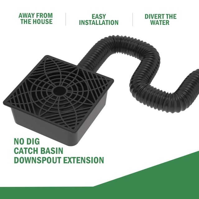 Alt view image 4 of 7 - Gutter Downspout Extensions,Catch Basin Low Profile Downspout Extender | No Deep Dig Catch Basin, Flexible Pipe Extension to 5.1ft, Protect House Foundation