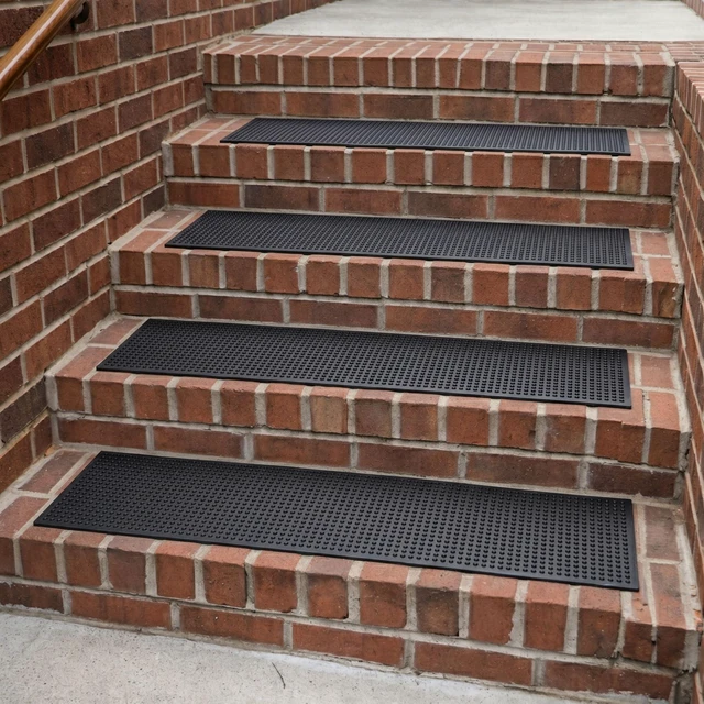 Main image of Outdoor Rubber Stair Treads Dots Heavy-Duty Non-Slip Stair Mats Best Grip on Concrete, Brick & Textured Step Fastening Recommended for Wooden & RV Steps, Pack of 5