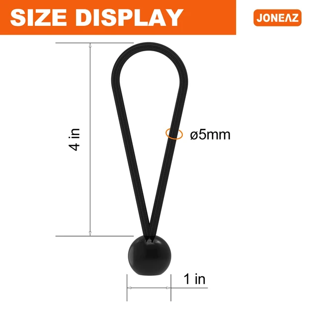 Alt view image 2 of 7 - Ball Bungee 4 Inch Black Tie Down Cord 1 Inch Ball, 50-Piece UV Resistant for Tarp Tent Banner and Canopy