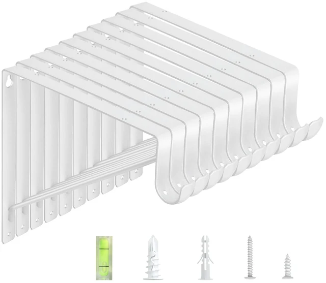 Main image of 10-Pack Closet Rod Bracket, 10.8x10.8Inch Closet Shelf Brackets Heavy Duty Wall Mounted, Matte White Steel Closet Rod Support Brackets Holder, 300 Lbs Load Capacity with Anchors Screws