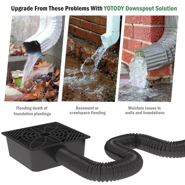 Alt view image 5 of 7 - Gutter Downspout Extensions,Catch Basin Low Profile Downspout Extender | No Deep Dig Catch Basin, Flexible Pipe Extension to 5.1ft, Protect House Foundation