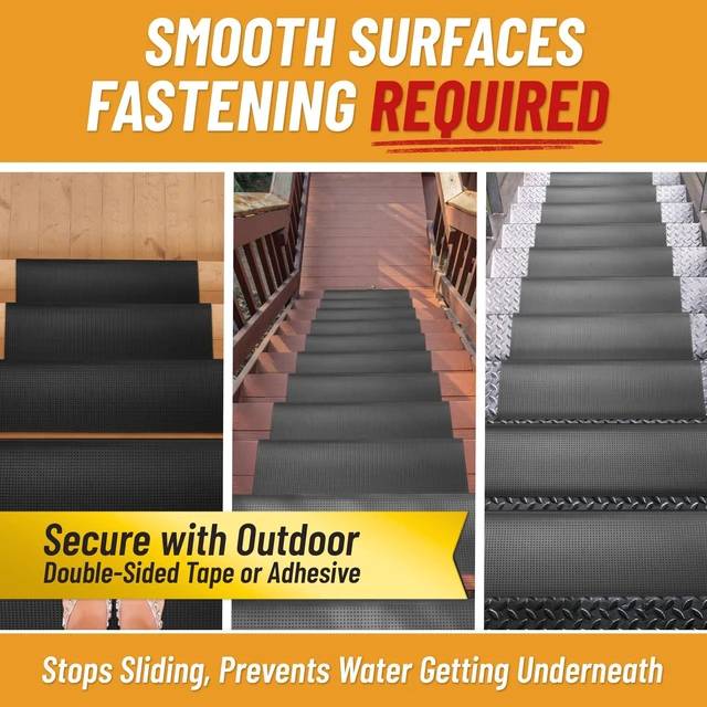 Alt view image 6 of 7 - Outdoor Rubber Stair Treads Dots Heavy-Duty Non-Slip Stair Mats Best Grip on Concrete, Brick & Textured Step Fastening Recommended for Wooden & RV Steps, Pack of 5
