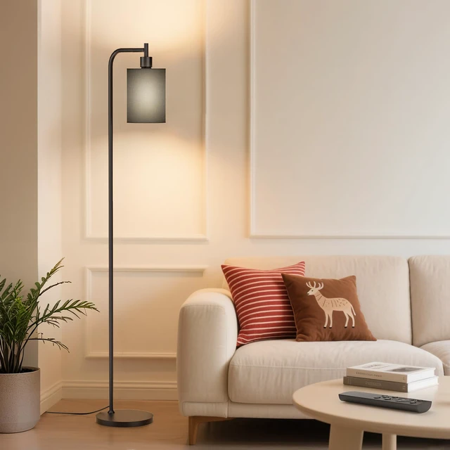 Alt view image 2 of 7 - Floor Lamp with Linen Shade, Dimmable Tall Standing Lamp with Remote Control & 3 Color Temperatures, Modern Floor Lamps for Living Room Bedroom Office Corner, 9W LED Bulb Included
