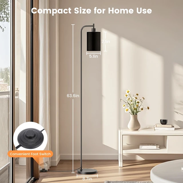 Alt view image 5 of 7 - Floor Lamp with Linen Shade, Dimmable Tall Standing Lamp with Remote Control & 3 Color Temperatures, Modern Floor Lamps for Living Room Bedroom Office Corner, 9W LED Bulb Included