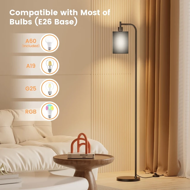 Alt view image 6 of 7 - Floor Lamp with Linen Shade, Dimmable Tall Standing Lamp with Remote Control & 3 Color Temperatures, Modern Floor Lamps for Living Room Bedroom Office Corner, 9W LED Bulb Included