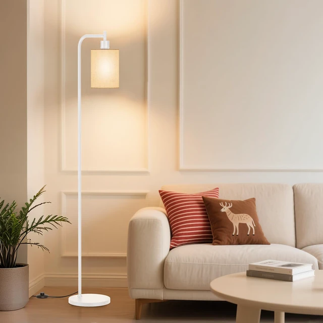 Alt view image 2 of 7 - Floor Lamp with Linen Shade, Dimmable Tall Standing Lamp with Remote Control & 3 Color Temperatures, Modern Floor Lamps for Living Room Bedroom Office Corner, 9W LED Bulb Included