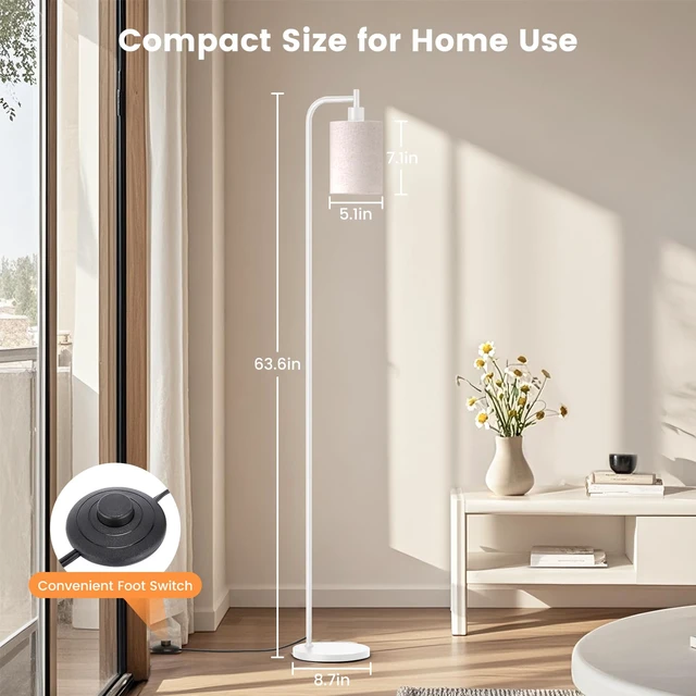 Alt view image 7 of 7 - Floor Lamp with Linen Shade, Dimmable Tall Standing Lamp with Remote Control & 3 Color Temperatures, Modern Floor Lamps for Living Room Bedroom Office Corner, 9W LED Bulb Included