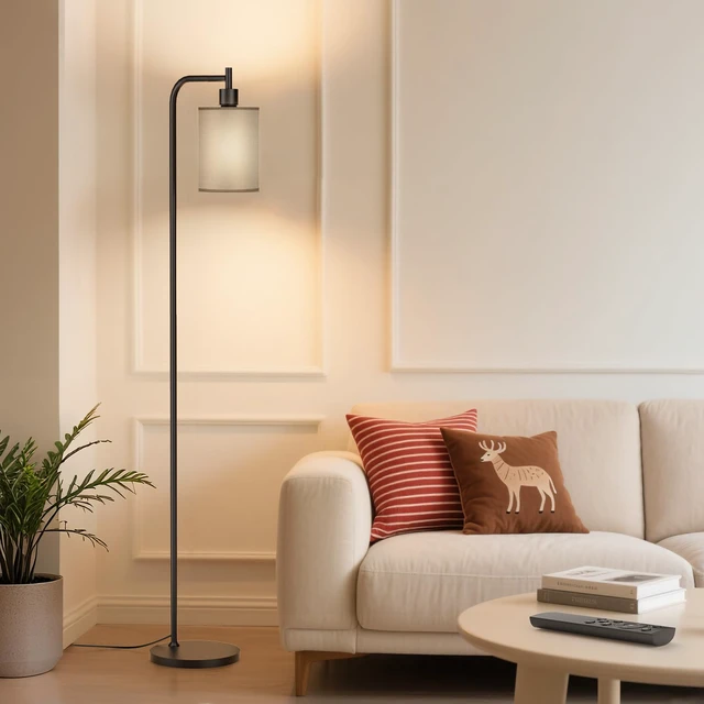 Alt view image 2 of 7 - Floor Lamp with Linen Shade, Dimmable Tall Standing Lamp with Remote Control & 3 Color Temperatures, Modern Floor Lamps for Living Room Bedroom Office Corner, 9W LED Bulb Included