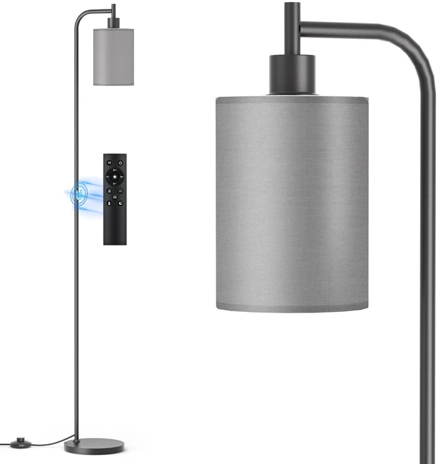 Main image of Floor Lamp with Linen Shade, Dimmable Tall Standing Lamp with Remote Control & 3 Color Temperatures, Modern Floor Lamps for Living Room Bedroom Office Corner, 9W LED Bulb Included